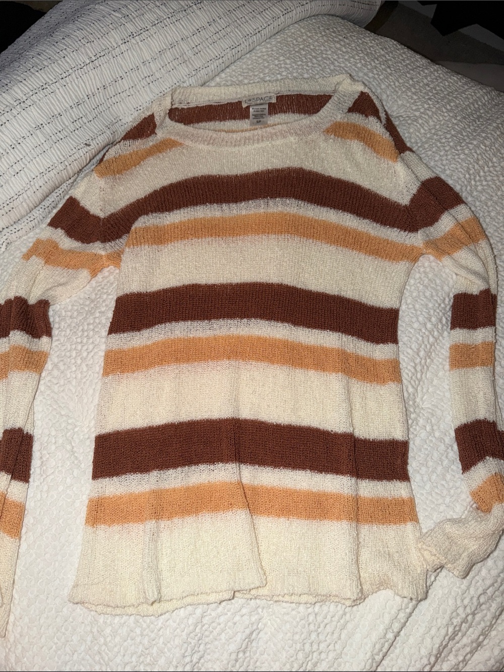 l*space Cream, Rust & Tan Striped Crewneck Sweater